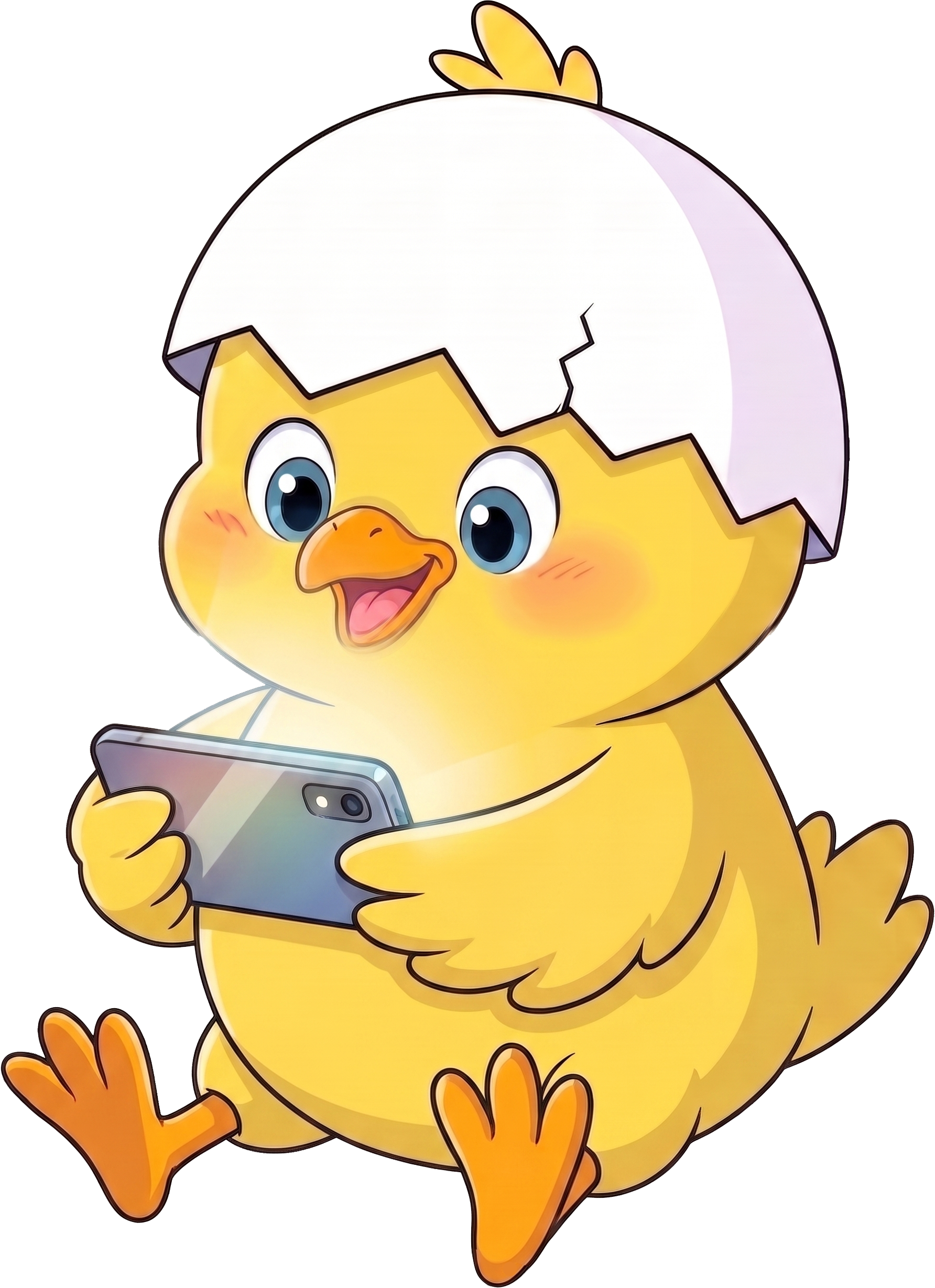 Hiyoko chick playing a mobile game